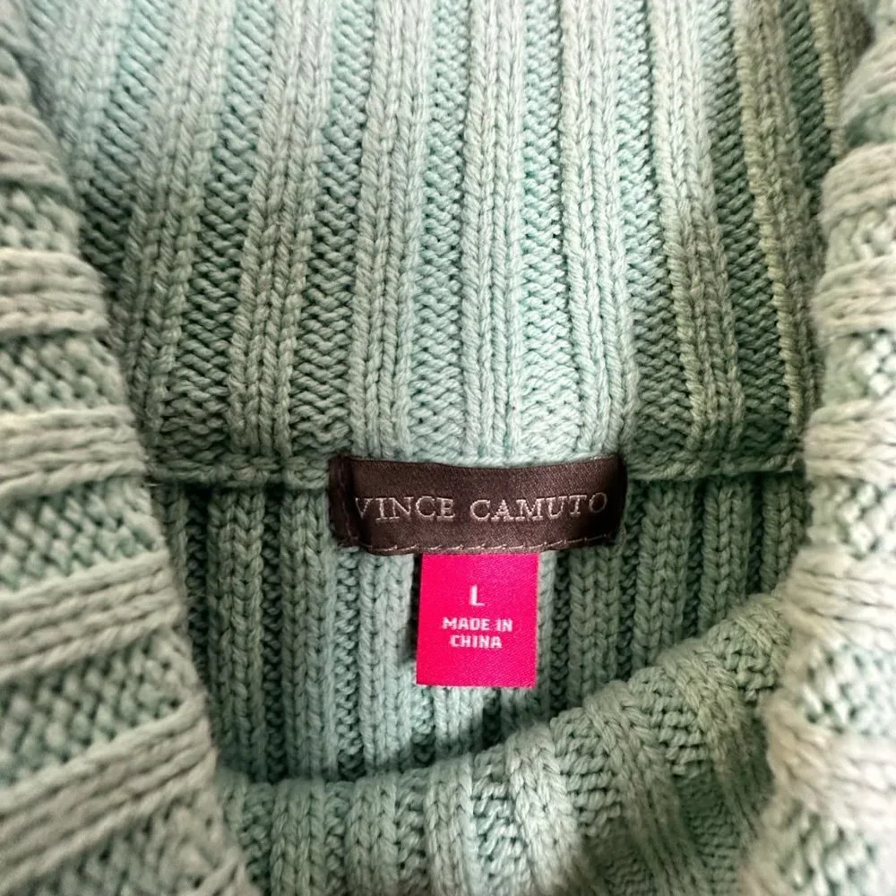 Vince Camuto Women Large Teal Ribbed Knit Long Sleeve Turtleneck Pullover Sweate - Picture 4 of 6